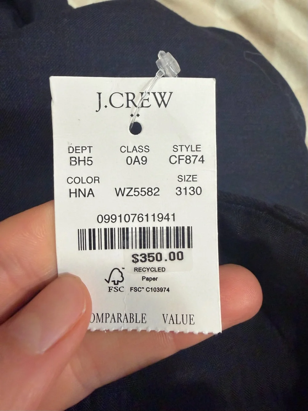 J crew heather navy Classic-fit Thompson worsted wool suit pant 31x30